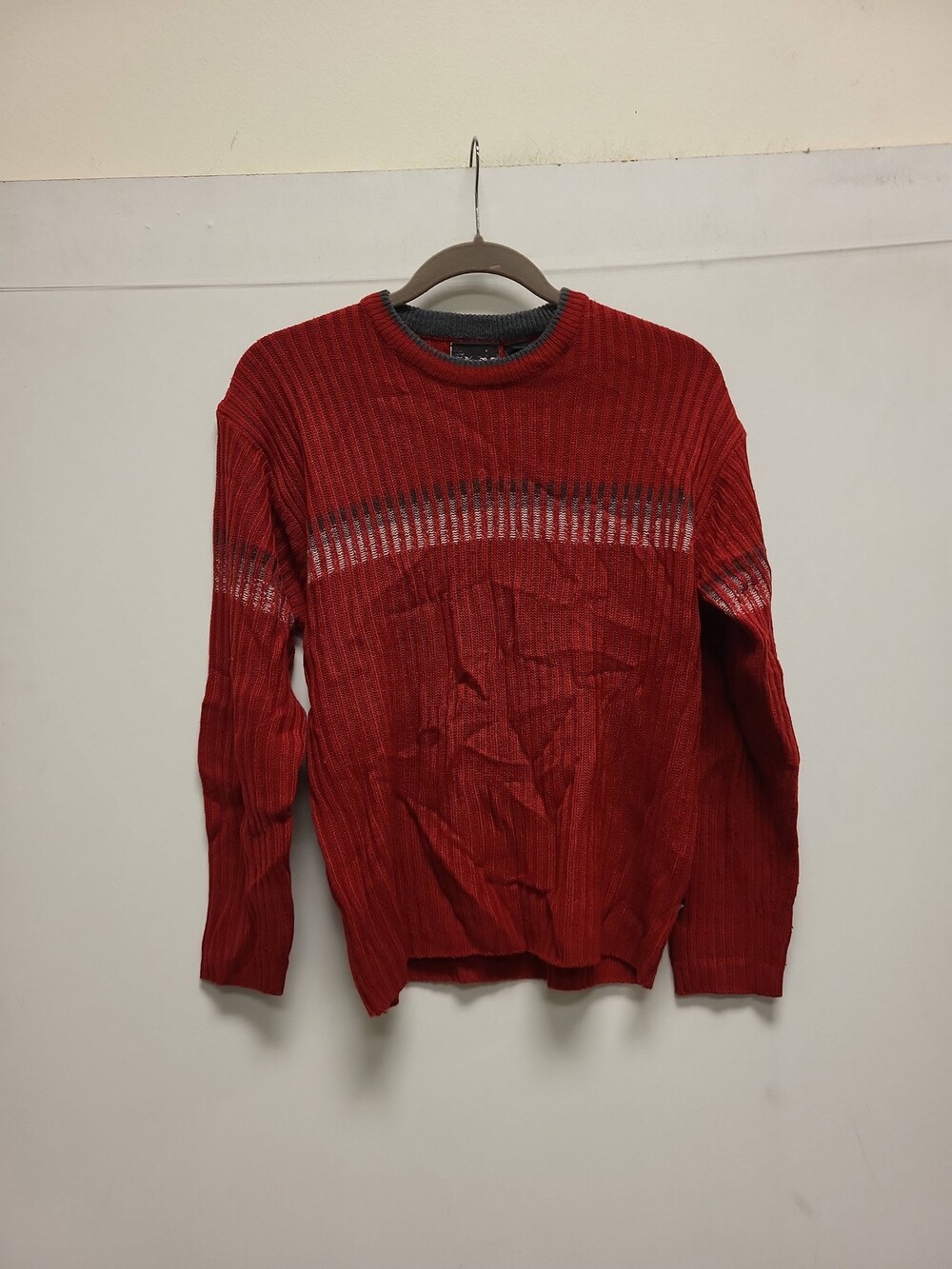 Okambo Sweater Mens L Red Acrylic Knit Pullover Striped Long Sleeve Top Casual